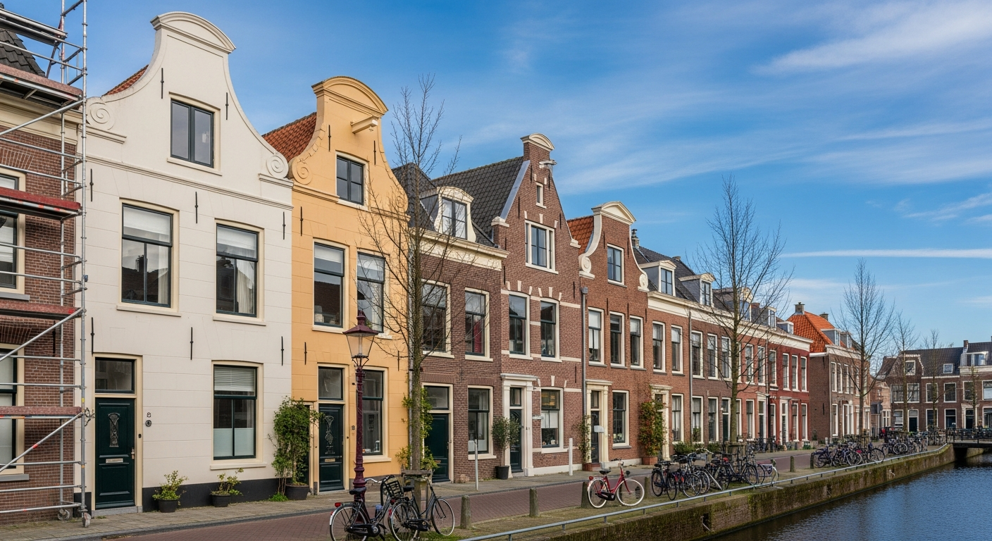 Prachtig geschilderd Nederlands grachtenpand met verse stucdetails