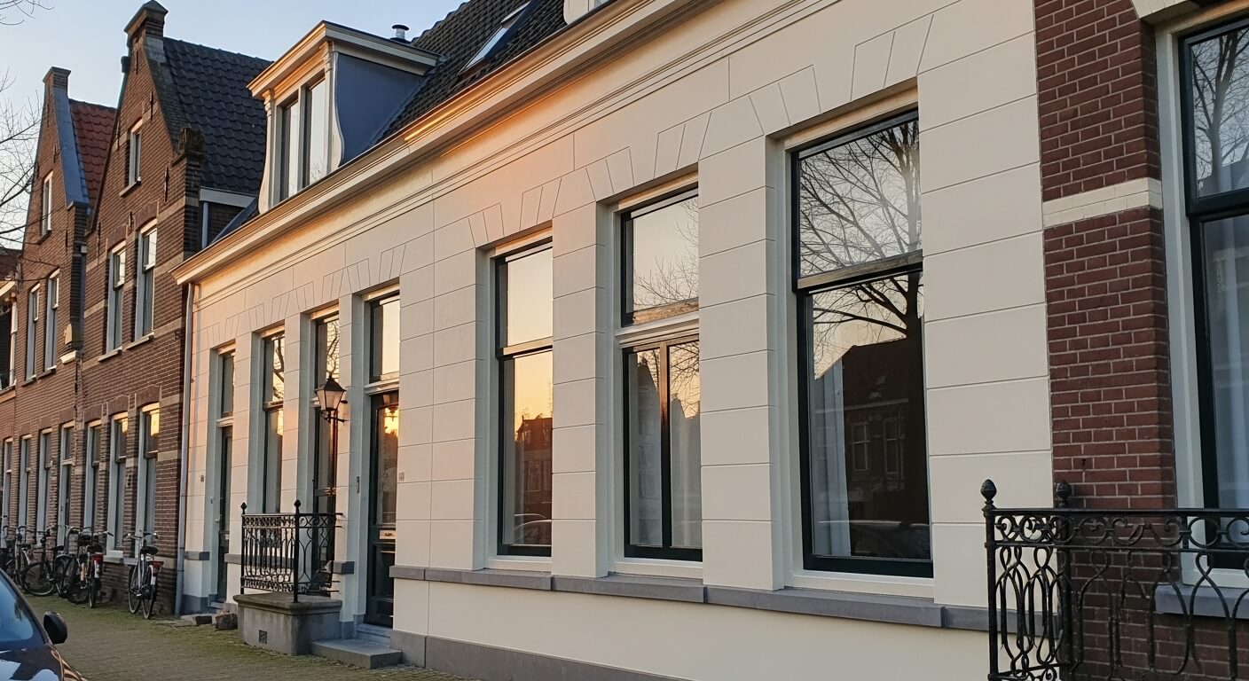 Vers geschilderde gevel van een Nederlands woonhuis