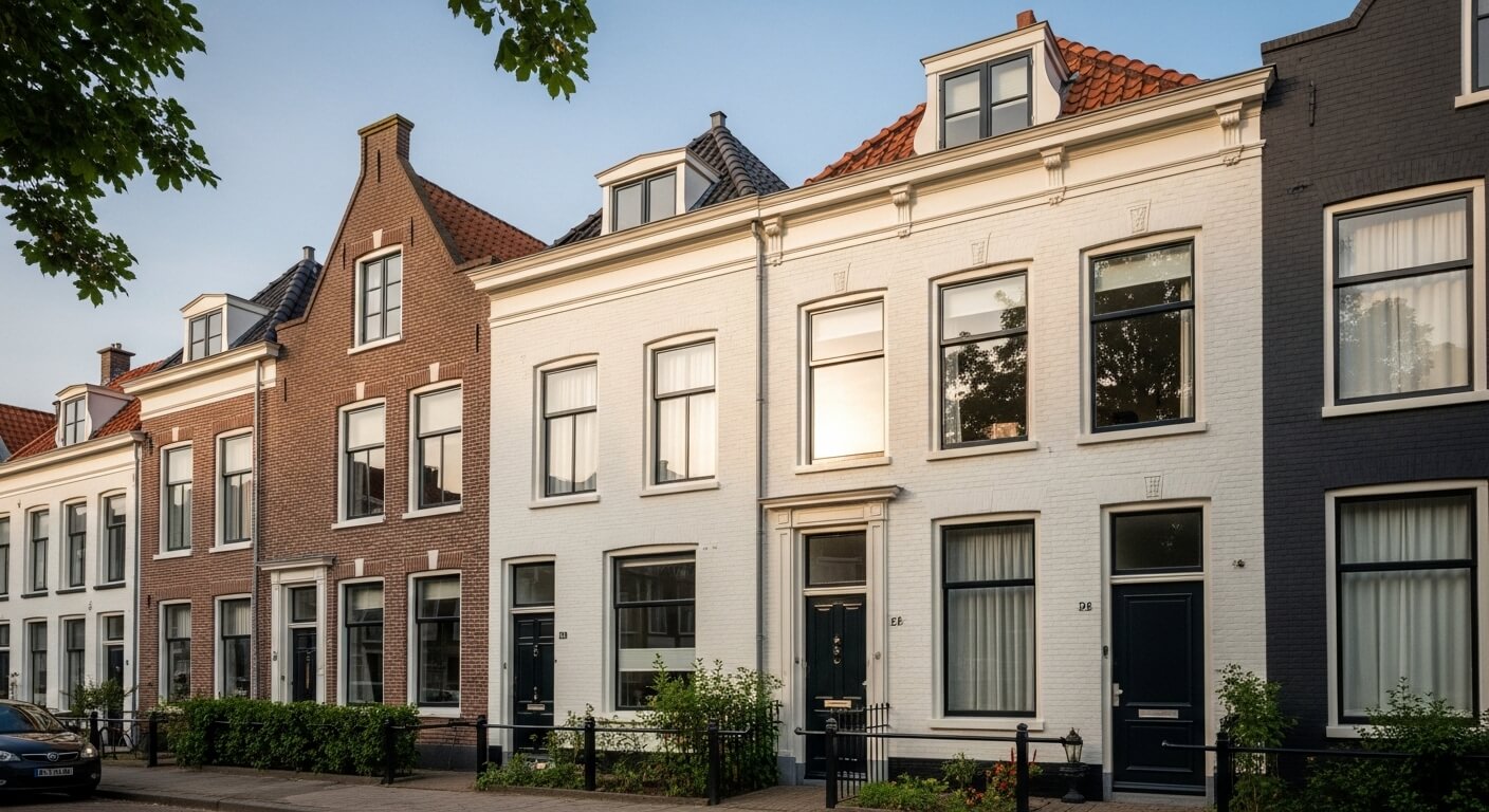 Fris geschilderde Nederlandse gevel in de zon